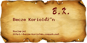Becze Koriolán névjegykártya